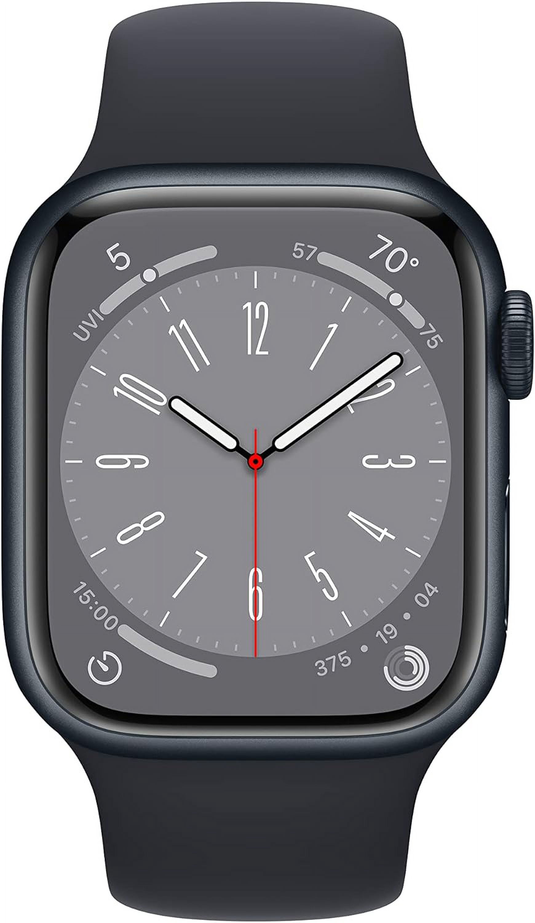 Restored Apple Watch Series 8 (GPS + Cellular, 45 mm) Midnight Aluminum Case with Midnight Sport Band Bundle 5 Bonus Bands, Charging Stand, Screen Protector, & 2 amp charger (Refurbished)