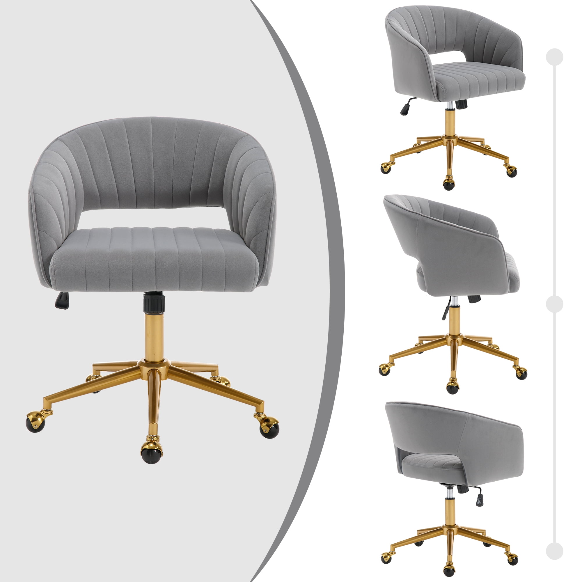 Westice Home Office Desk Chairs, Velvet Rolling Chair, Height Adjustable Swivel Vanity Chair, Ergonomic Chair for Study, Living Room Computer Room, Grey
