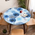 thumbnail image 5 of Watercolor Flowers Elastic Fitted Round Table Cover Ombre Blue Floral Waterproof Outdoor Tablecloth for Holiday Party, Picnic, Patio & Dining Fits Tables Up to 36"-44", 5 of 8