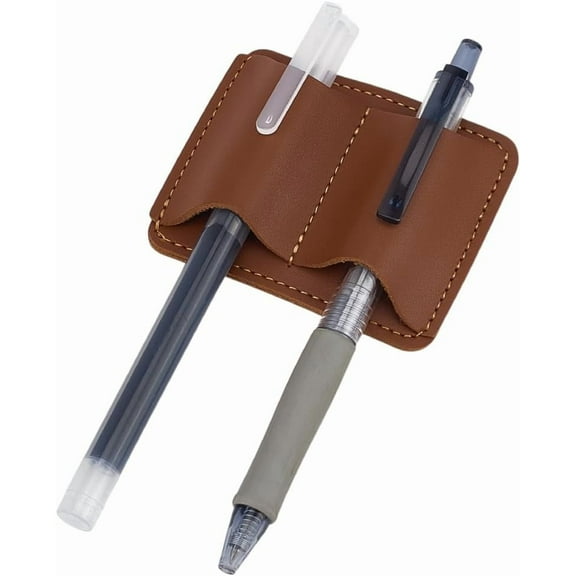 Brown Leather Pen Holder with Clip 3x2.4 Inch Handmade Pencil Organizer Genuine Stationery for Notebook Planner Office Gift for Lover Teacher Writer