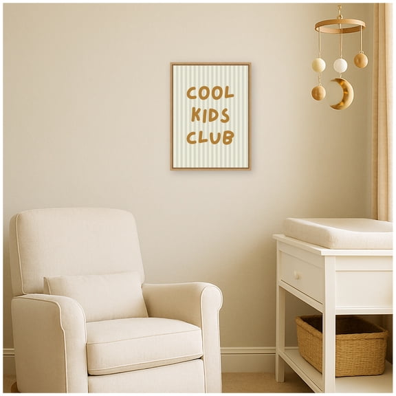 Kate and Laurel Framed Canvas Wall Art Print Cool Kids Club by Laura Moss, 18 x 24 Sylvie Natural Frame, Whimsical, Typography Art for Wall Decor
