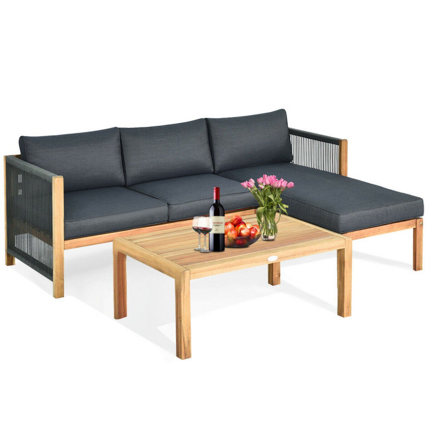Aimee Lii 3 Piece Patio Acacia Sofa Set with Nylon Armrest, Outdoor Deck Furniture, Gray Aimee Lii 3 Piece Patio Acacia Sofa Set with Nylon Armrest, Outdoor Deck Furniture, Gray