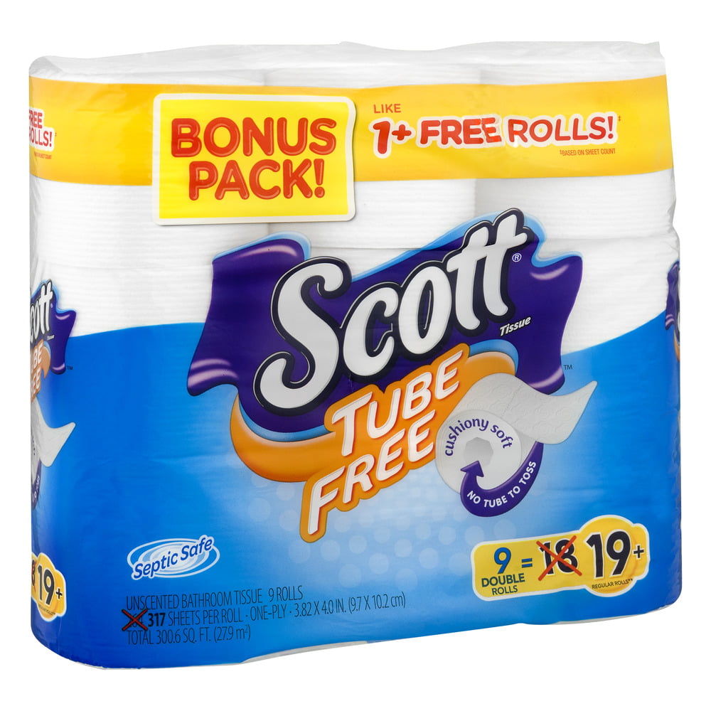 18 Count Scott Tube-Free Bath Tissue Double Roll Toilet Paper 