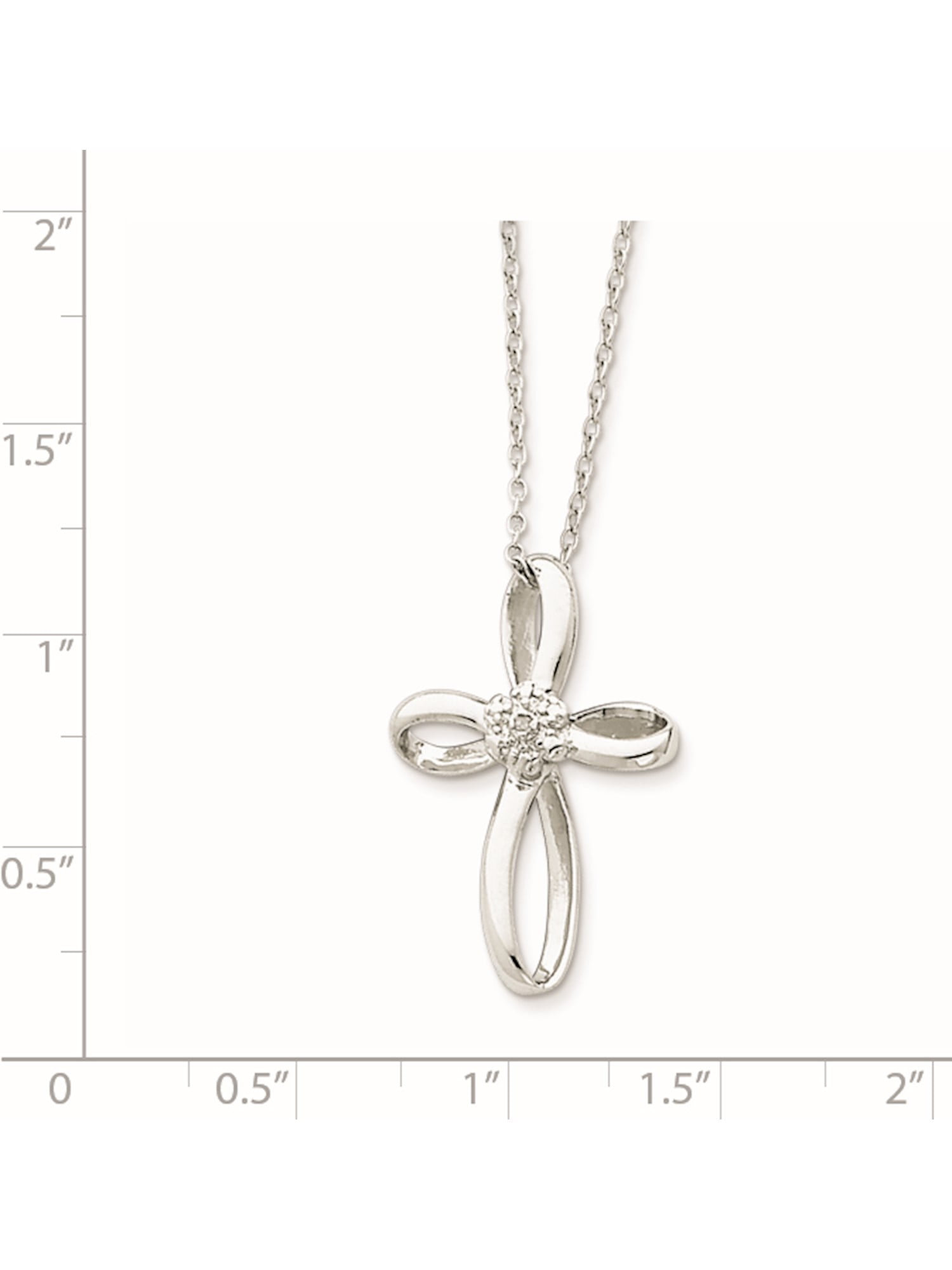 Details about  / .925 Sterling Silver Rhodium Plated Clear Diamond Cross Pendant Necklace