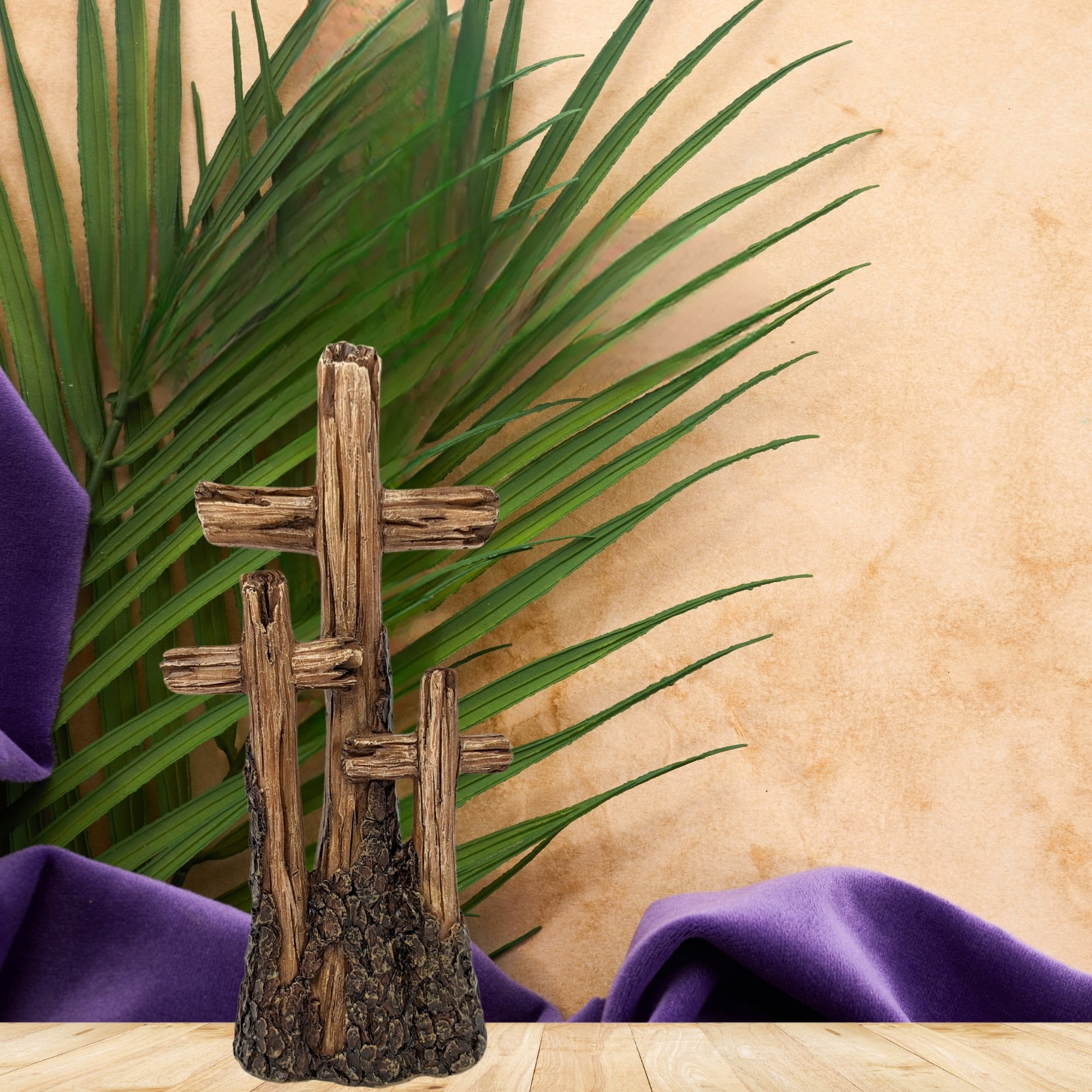 Rustic Tabletop Resin Cross - Driftwood Design with Three Crosses on a Hill - Spiritual Home Décor for Living Room, Bedroom, and Gift for Family & Friends