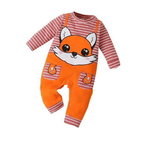 

Mikilon Newborn Infant Baby Long Sleeve Stripe Cartoon Foxy Print Jumpsuit Romper Set Infant Onesies Girls 9-12 Months Orange on Clearance