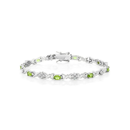 - 4.00 Ct Peridot Rhodium Plated 925 Sterling Silver Bracelet with Diamond Accent