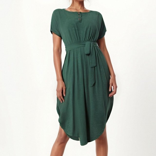 WILLBEST Vestidos Casuales Para Mujer 1 Vestido Casual Para Mujer, Holgado, Con Botones Y Cinturón, Para Uso Diario, Primavera, Verano Y Otoño, Básico, Color Liso, Midi