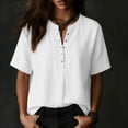 thumbnail image 5 of Oksale Cotton Tshirt Women Casual Snap Button Up Summer Tops Cozy Lightweight Short Sleeve Vacation Clothes White S, 5 of 7