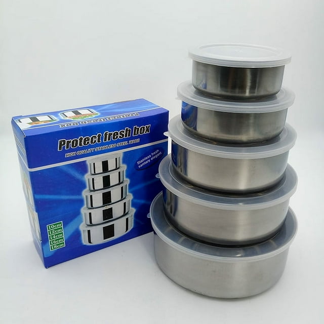 5-Piece Round Stainless Steel Storage Box Set with Magnetic Airtight Lids, Colorful Durable Food Containers for Kitchen Pantry Organization, Space-Saving Design, Multipurpose Use, Ideal Gift for
