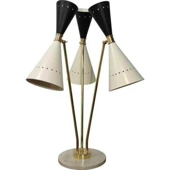 Vintage Italian Diabolo Table Lamp – 1950s Mid Century Modern Style with Black & White Shades and Marble Base