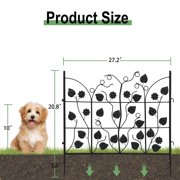 5 Panels Garden Decorative Fence Metal Black Patio Animal Barrier Border Fences, 27.2x26.3inch