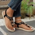 thumbnail image 7 of YgkuHd Women's Casual Flat Sandals Bohemian Style Thong Toe Intricate Floral Embroidery Woven Jute Sole Black,9, 7 of 7