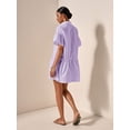 thumbnail image 7 of Purple Solid Front Button Ruffle Hem Short Sleeve Shirt Dress For Women, 7 of 7