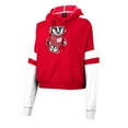 thumbnail image 2 of Women's Colosseum Heather Red Wisconsin Badgers Throwback Stripe Arch Logo Cropped Pullover Hoodie, 2 of 3