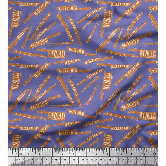 Soimoi Purple Georgette Viscose Fabric Text & Knife Kitchen Print Fabric by Yard 42 Inch Wide