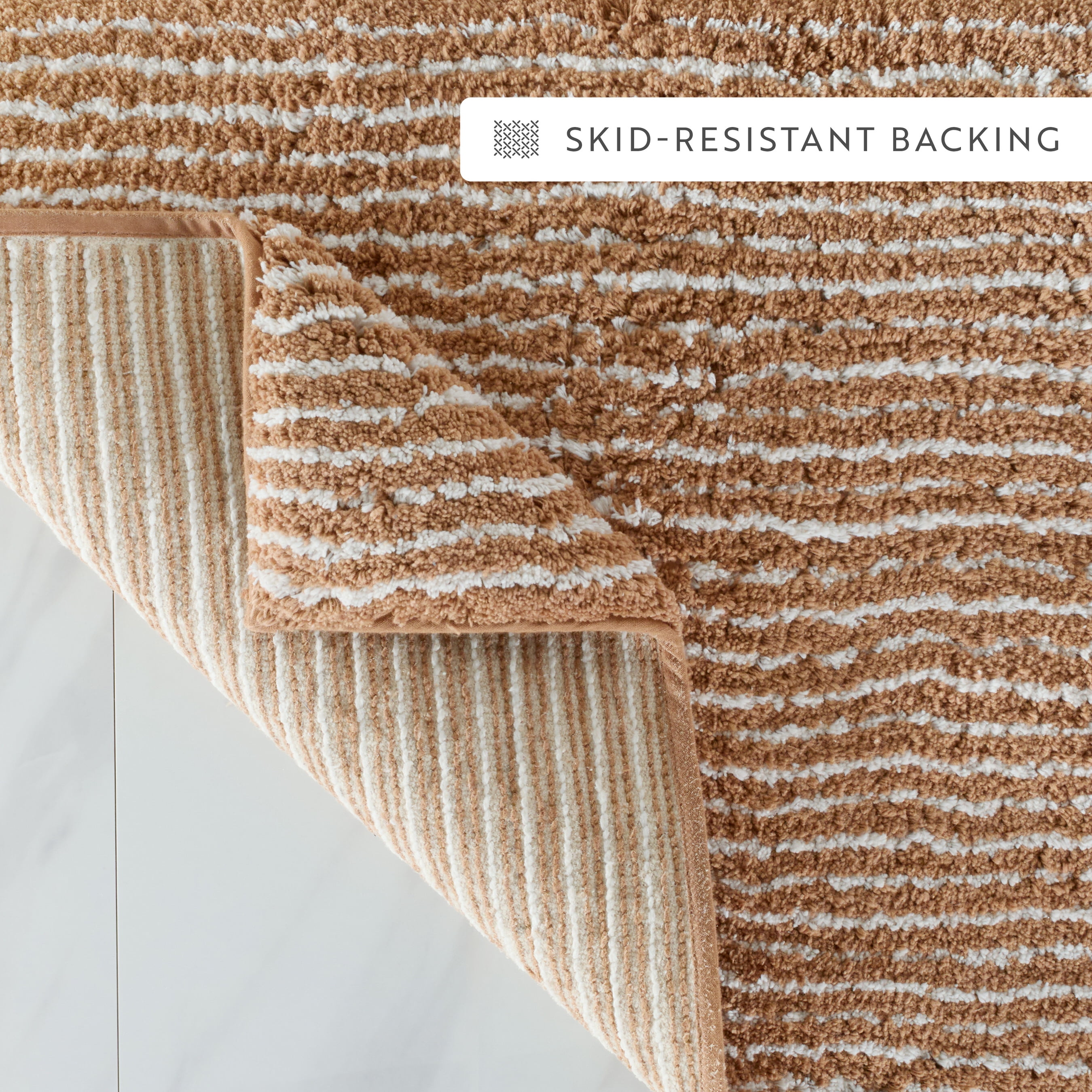 100% Cotton Pinstripe Patterned Bath Mat by Comfort Canopy, Mocha, 24" x 17"