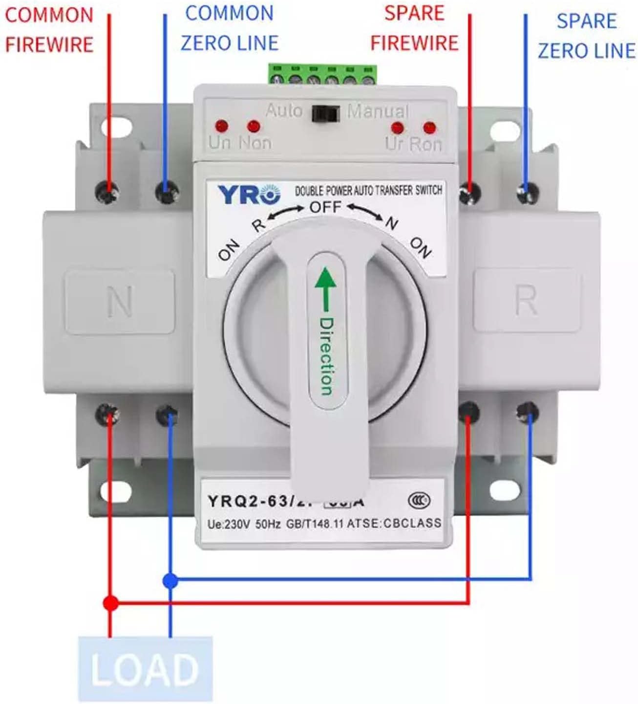 Dual Power Automatic Transfer Switch,2/3/4P 220V/400V 63A Generator Transfer Switch Automatic Transfer Switch for Firefighting, Airports, TV Stations,Hospital,2P 220V