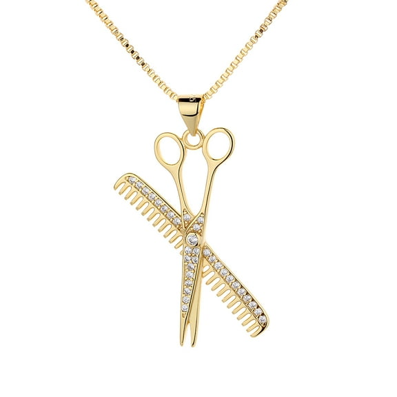 Amy and Annette 14K Gold Plated Hair Stylist Necklace with Crystals