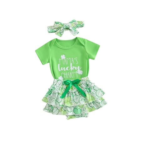 

Emmababy Fashionable Baby Girls 3Pcs Irish Outfit Set - T-Shirt Ruffle Shorts and Headband