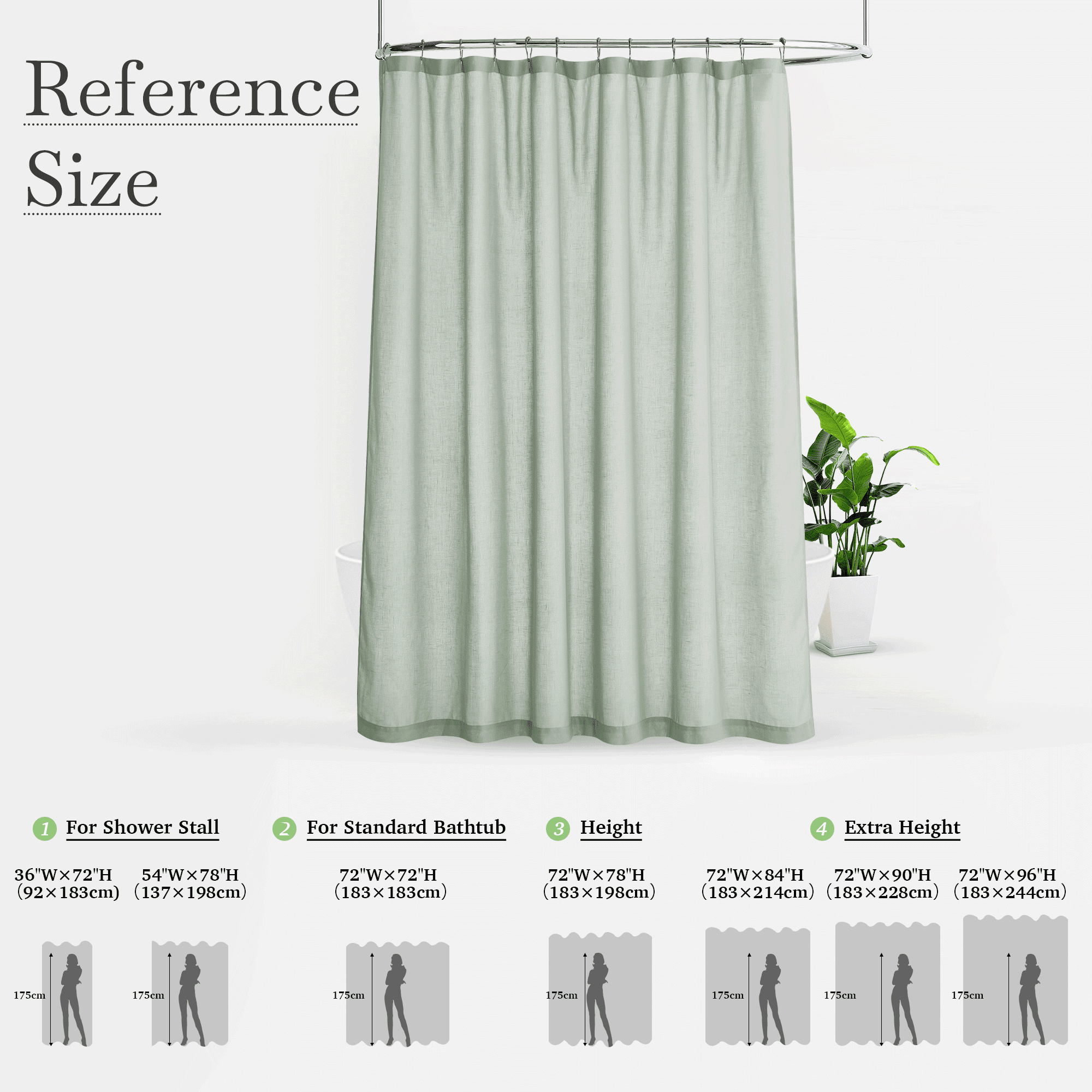 NICETOWN Linen Shower Curtain Semi Sheer Lightweight Button Hole Half Privacy Quick Dry Shower Curtains for Bathroom Bathtub Decor, Sage Green, 72"x90", Hooks Included