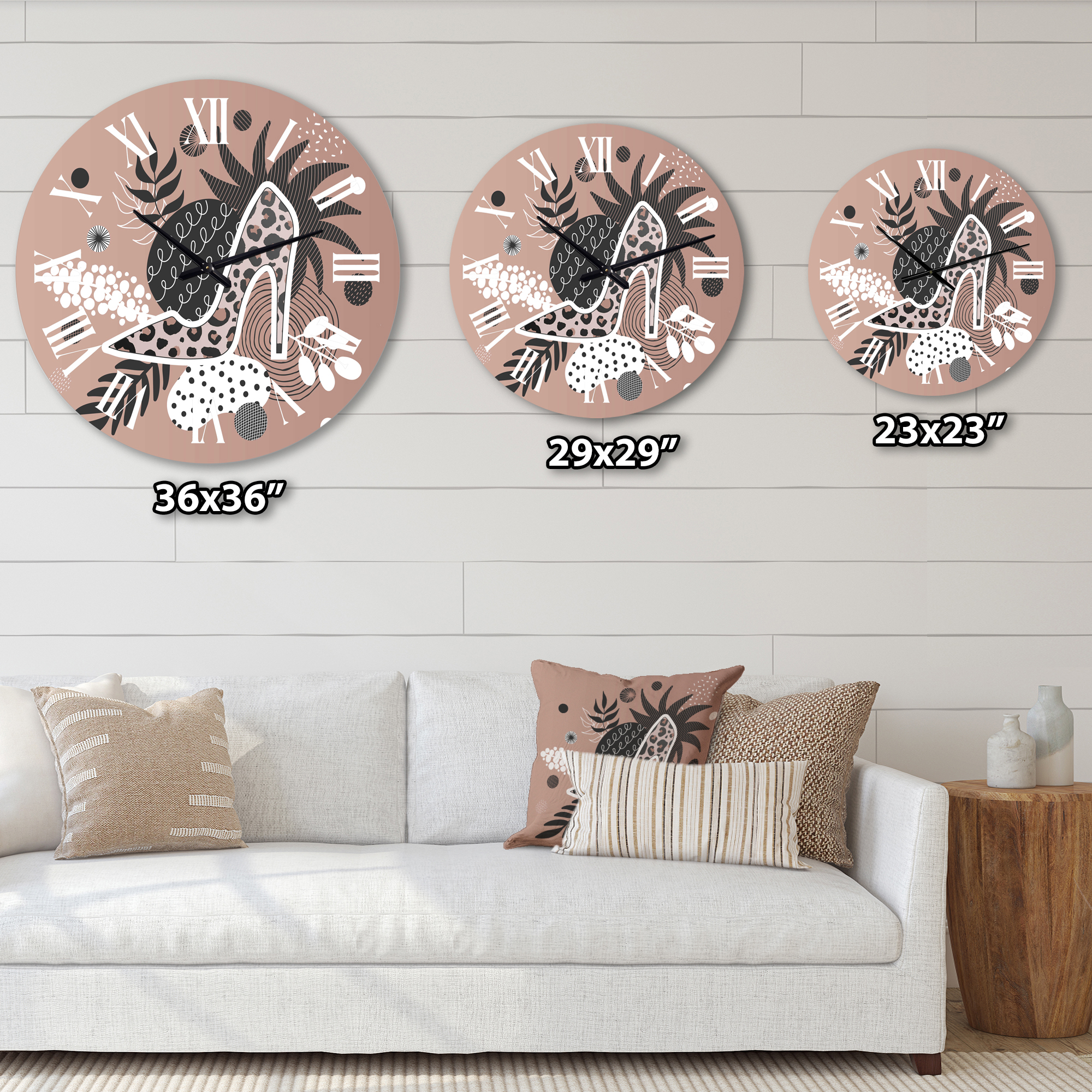 Designart 'Leopard High-Heeled Shoes Tropical Leaves' Modern Wall Clock