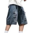 thumbnail image 1 of Cathalem Men's Fashion Ripped Short Jeans Mid Rise Stretchy Patchwork Jeans Shorts,Blue L, 1 of 5