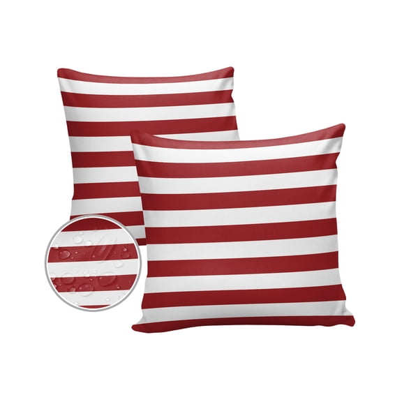Pack of 2 Outdoor Pillow Covers, Christmas Red and White Stripe Waterproof Square Throw Pillowcase Cushion Decorative Pillow Covers for Couch Patio Tent, 18x18 in