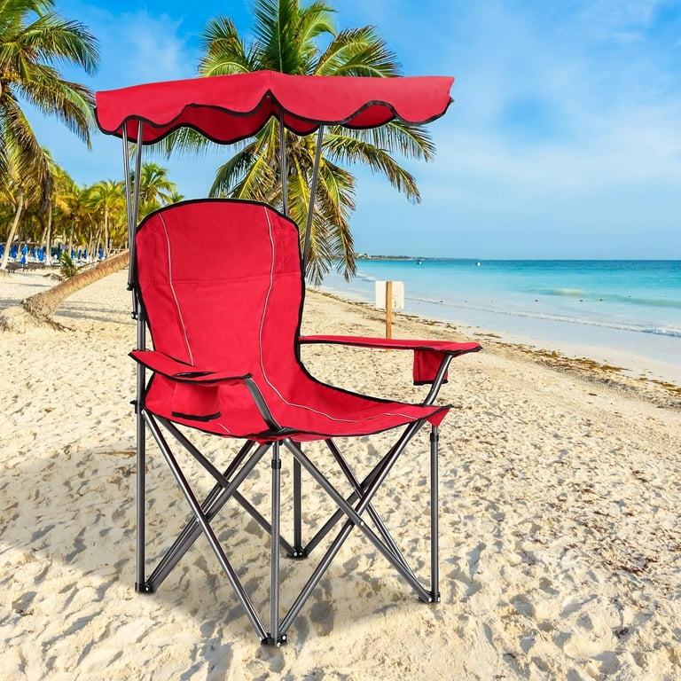 WATERJOY 24 Inches Portable Camping chairs with Cup Holder Folding Beach Chair with Shade Canopy Walmart