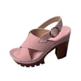 thumbnail image 2 of Women's Plus Size Roman Strap Chunky Heel Sandals, Buckle Detail Platform High Heel Summer Shoes, Stylish and Comfortable for Parties, Dates and Casual Wear Pink 43, 2 of 9