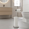 thumbnail image 5 of Sleek Chrome Toilet Paper Holder with Folding Arm and Reserve Compact Freestanding Metal Holder, 5 of 6