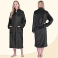 thumbnail image 3 of PAVILIA Womens Zip Up Robe with Pockets, Long Fleece Housecoat for Women, Plush Warm Zipper Robe Bathrobe with Satin Trim, Soft Cozy Full Length Lounger House Coat, Black (Small/Medium), 3 of 10