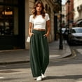 thumbnail image 4 of Oiangi Womens Barrel Pants High Waist Wide Leg Pant Fall Casual Ruched Lounge Trousers with Pockets Army Green 3XL, 4 of 8