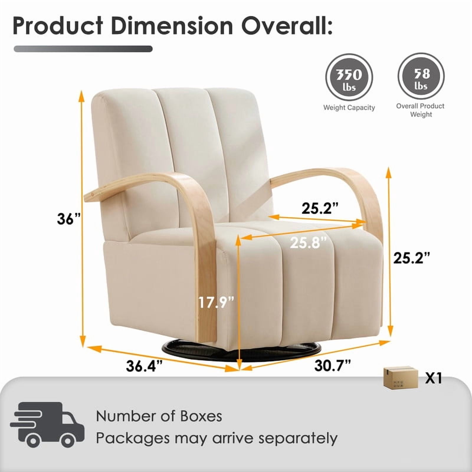 Gewnee Accent Chair, 360°Swivel Upholstered Reading Chair,Modern Armchair for Living Room, Bedroom & Home Office, Beige(Velvet)