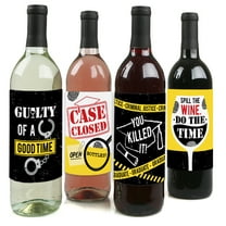 Big Dot of Happiness Case Closed - Criminal Justice Graduation Party Decorations for Women and Men - Wine Bottle Label Stickers - Set of 4