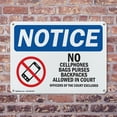 thumbnail image 4 of (2 Pack) No Cell Phones Bags Purses In Court OSHA Notice Sign 24 Inch X 18 Inch Indoor / Outdoor Rust-Free Aluminum Metal Signs for Workplace, Workshop, and Construction Site, Made in, 4 of 8