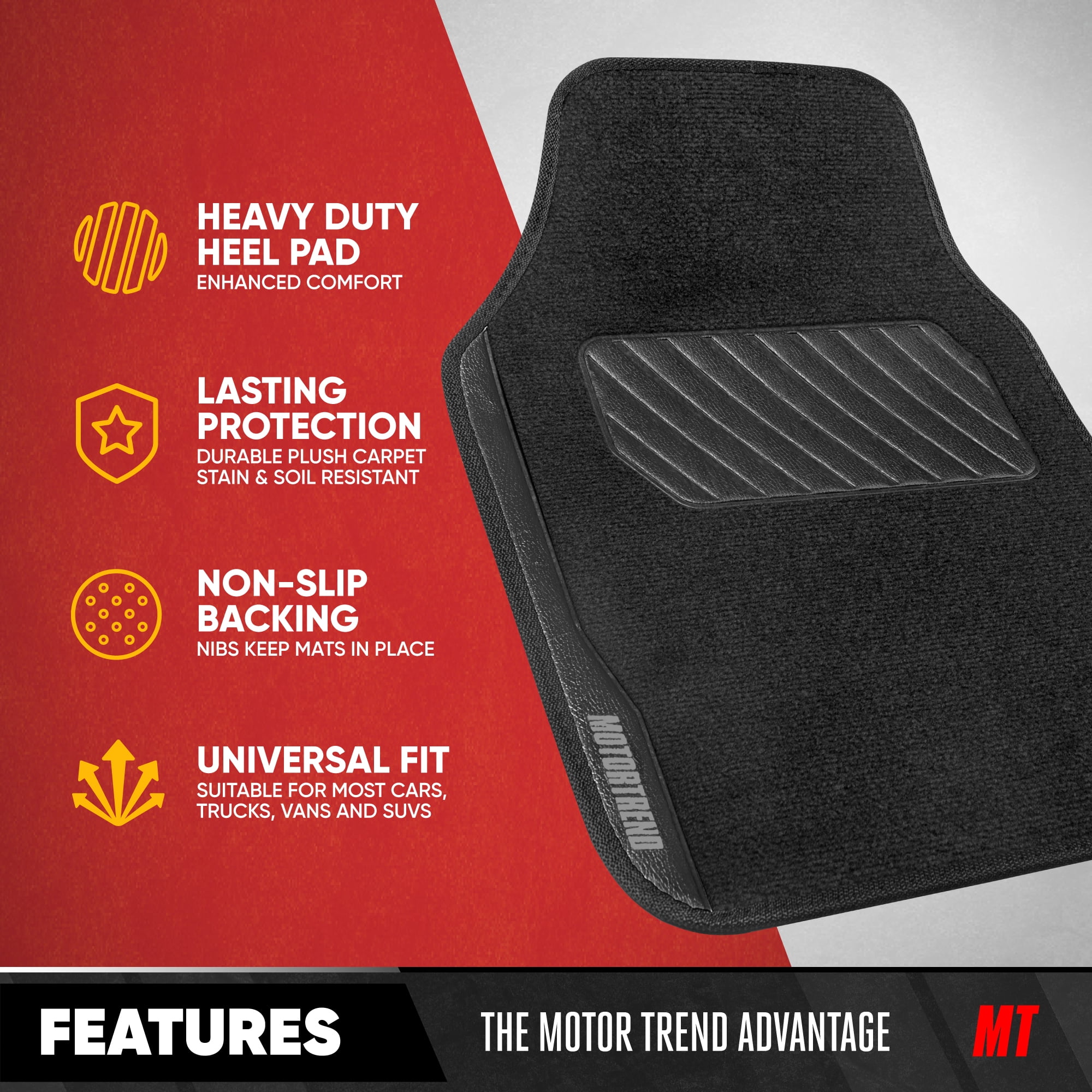 MotorTrend SpeedSeries Carpet Car Floor Mats Set - Universal Fit for Cars, Trucks, SUVs, Vans - Set of 4, Black Car Mats Car Carpet Mats