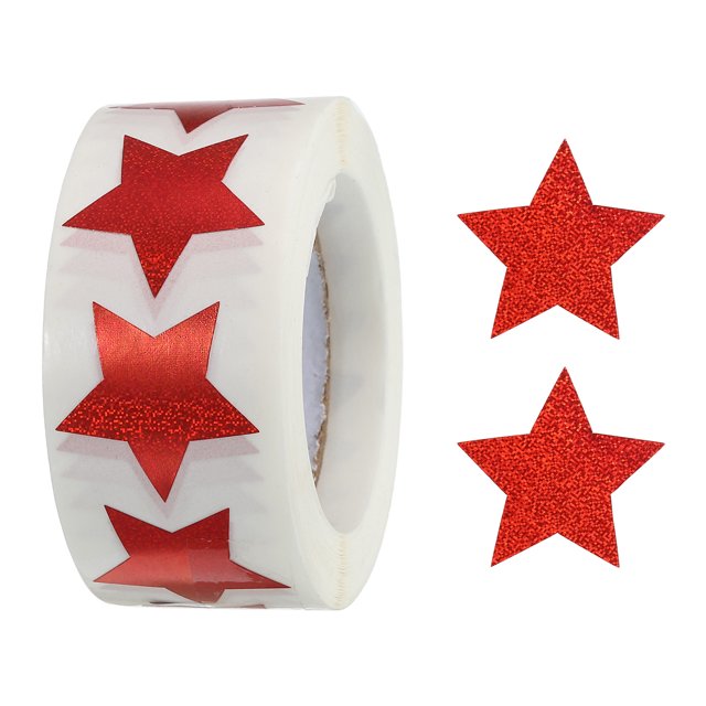 Unique Bargains Glitter Star Stickers 1 Inch 1 Roll DIY Adhesive Sparkling Labels Notes, Greeting Cards, 500 Count/Roll Red Powder