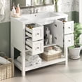 thumbnail image 3 of 36" Bathroom Vanity with Sink Top, Modern Bathroom Vanities with 4 Drawers & Open Shelf, Wood Bathroom Cabinet with Undermount Sink, White, 3 of 18