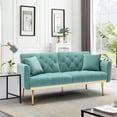 thumbnail image 2 of Accent Sofa, Mid Century Modern Velvet Fabric Couch, Convertible Futon Sofa Bed, Recliner Couch Accent Sofa Loveseat Sofa with Gold Metal Feet for Living Room Bedroom Office Small Space, Mint Green, 2 of 9