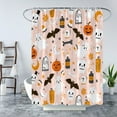 thumbnail image 2 of Spooky Halloween Shower Curtain Pink Pumpkin Bat Witch Skull Boho Ghotic Alchemy Magic Scary Funny Cute Cartoon Icons Holiday Happy Halloween Party Fabric Bath Curtain Set with Hook, 2 of 3