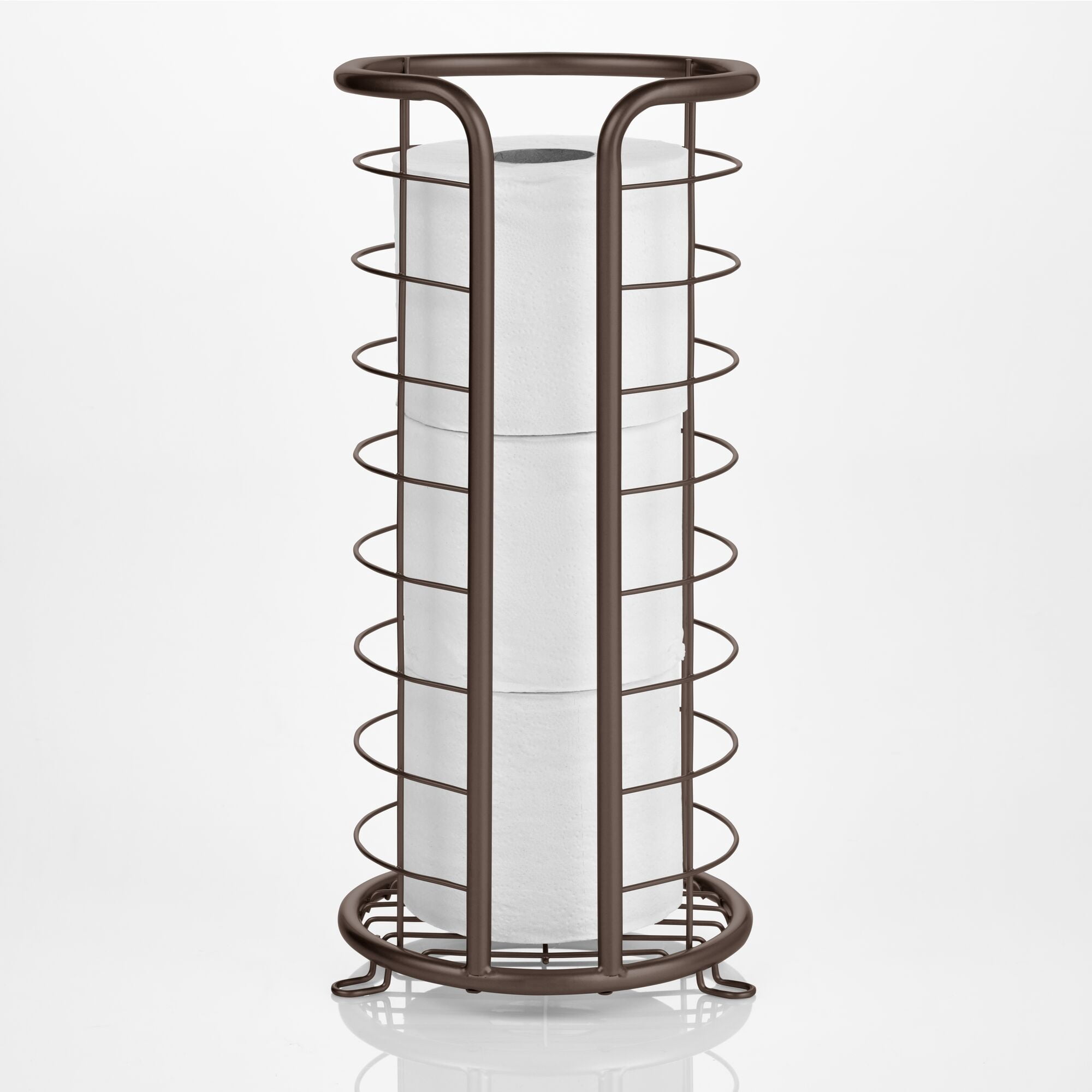 mDesign Metal Toilet Paper Holder Stand, Freestanding 3 Roll Reserve, Bronze