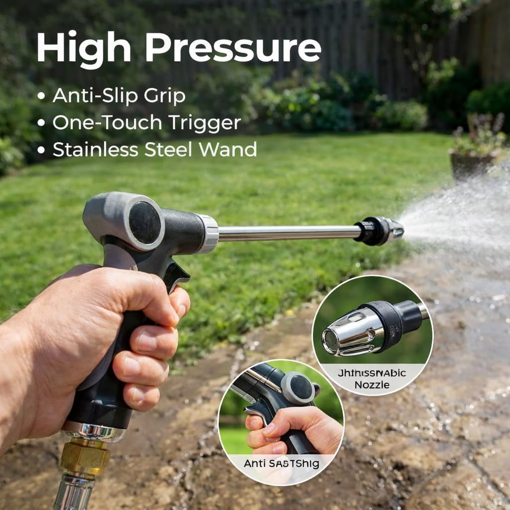 Heavy Duty Garden Hose Nozzle, High Pressure Water Cleaning Jet Sprayer, Multi-Function Lawn & Garden Hose Nozzle for Yard, House, Car & Pet Cleaning