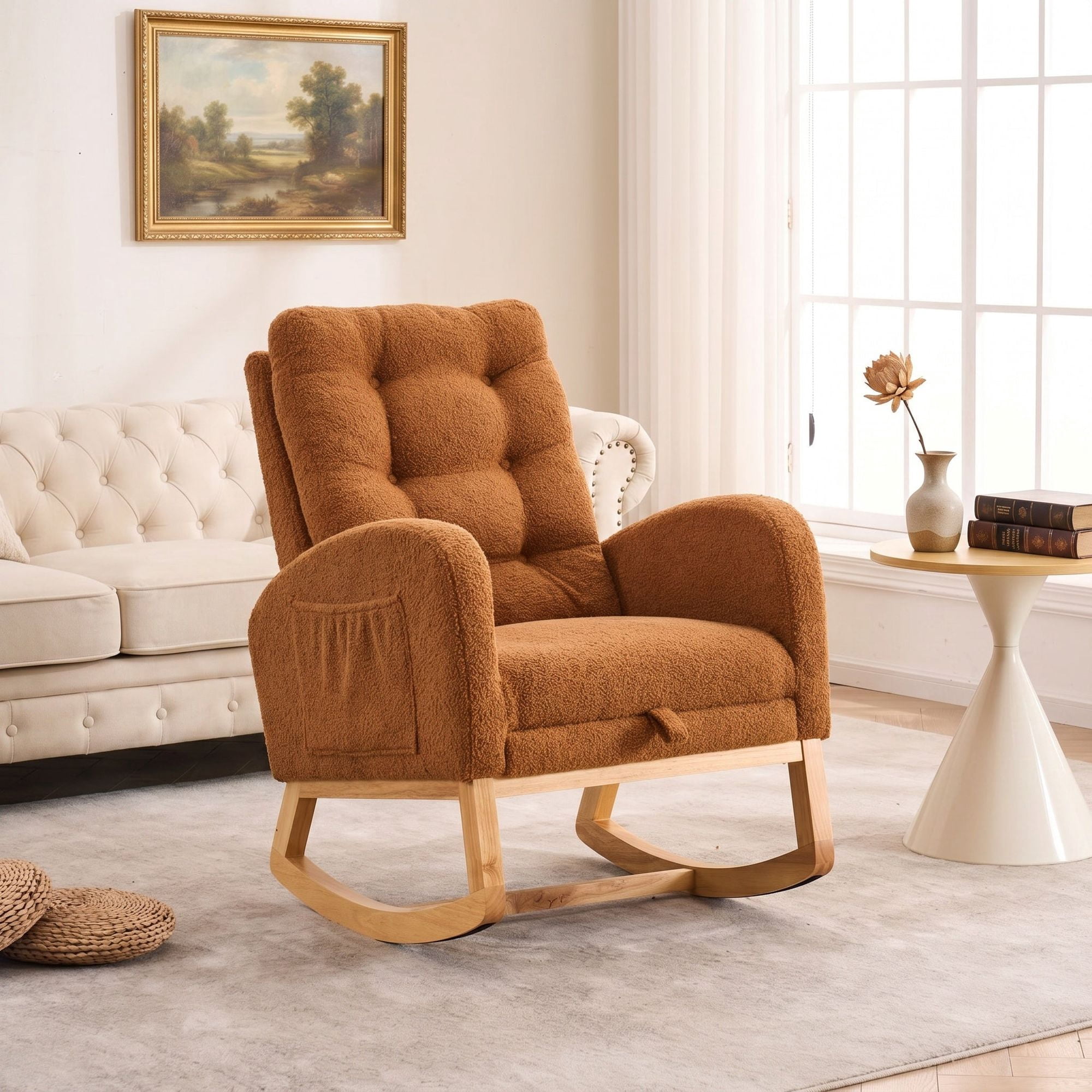 Sailvan Upholstered High Back Accent Rocking Chair with Footrest & Storage Pocket for Living Room
