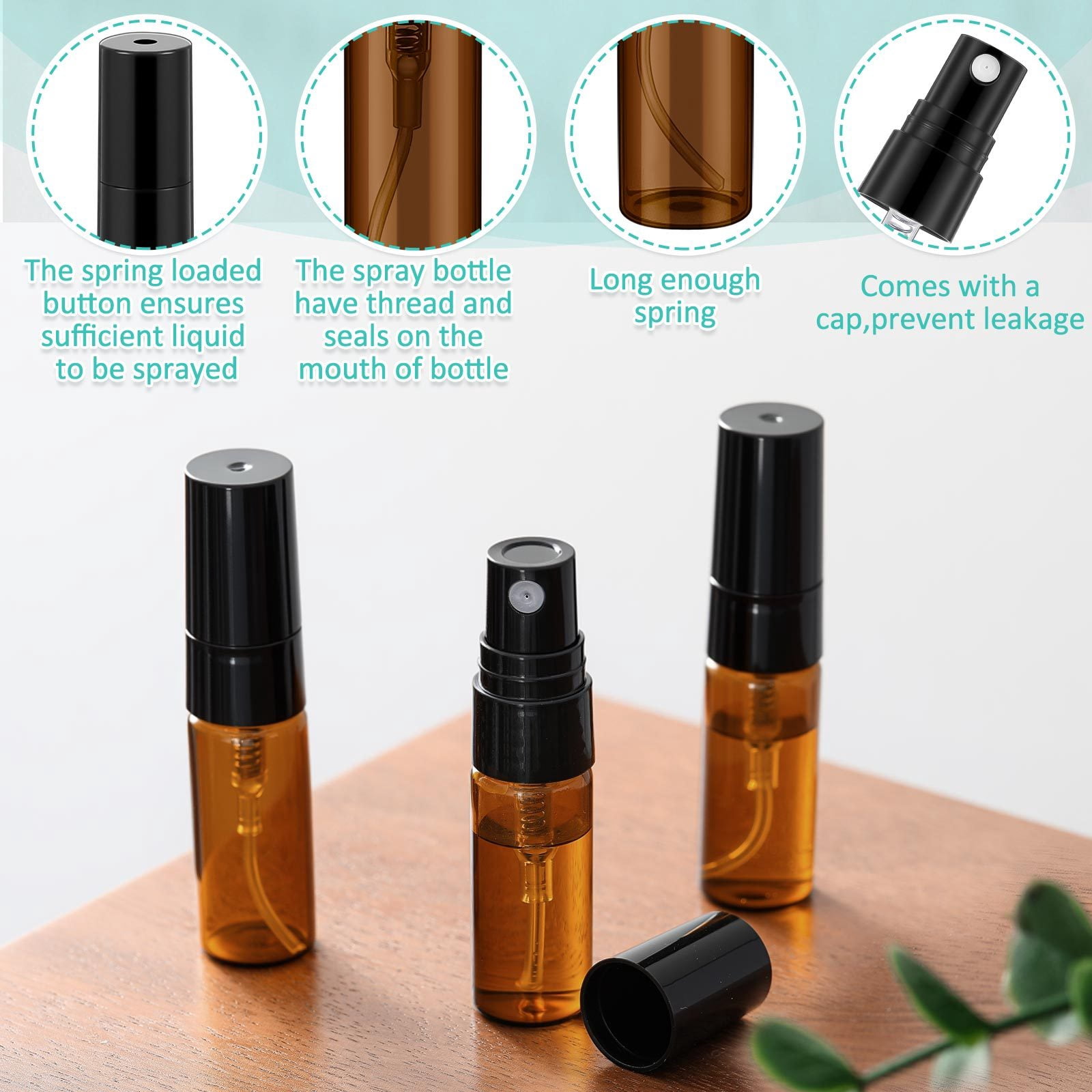 50 Pcs Mini Amber Spray Bottles with Fine Mist Sprayers, 0.1 oz Refillable Glass Perfume Bottles for Travel , Portable Small Spray Containers for Essential Oils, Cologne and Cleaning Spray