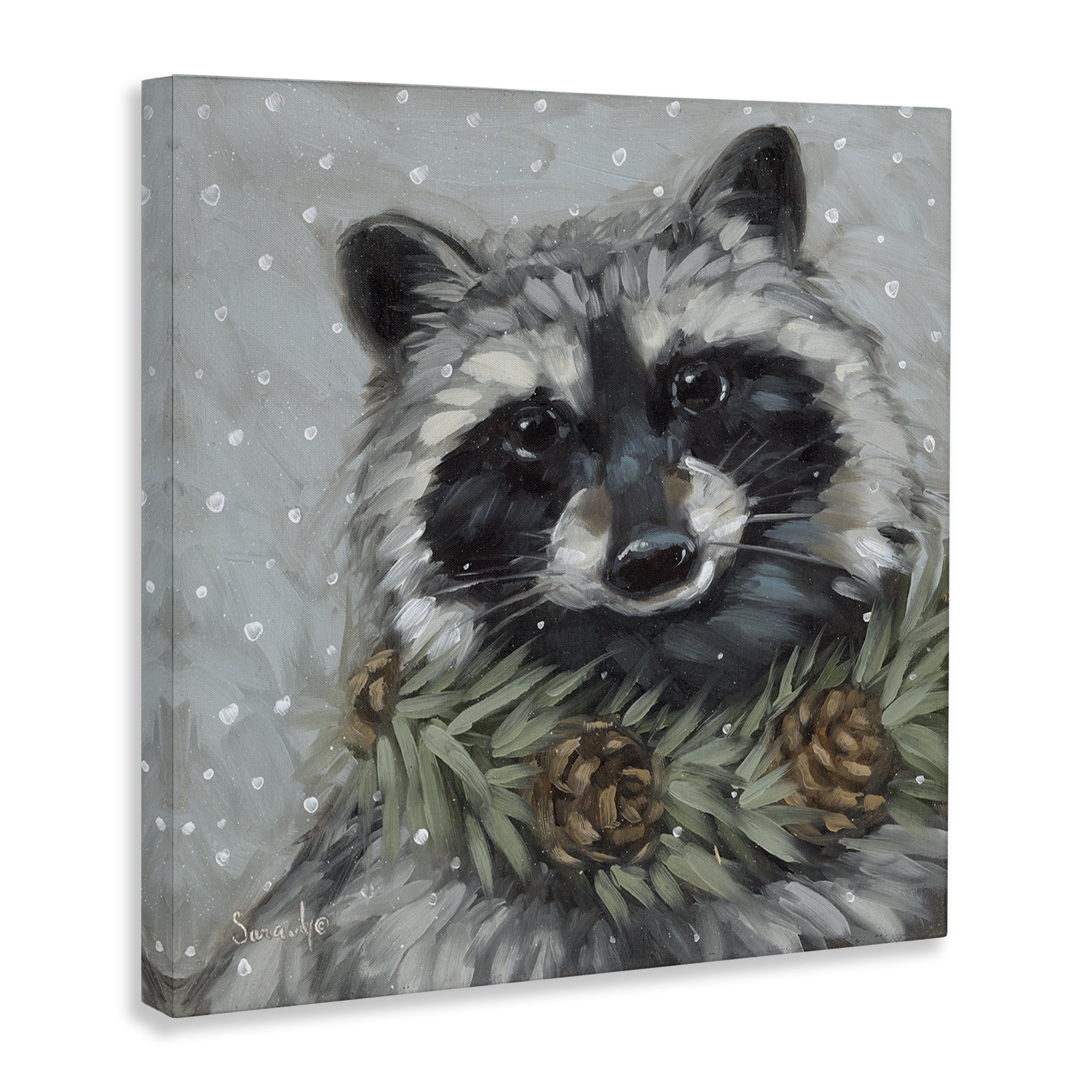 Stupell Industries Raccoon with Pinecones Holiday Painting Gallery Wrapped Canvas Art Prints Wall Art, 30 x 30