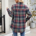 thumbnail image 4 of Women Plaid Shacket Jacket Trendy Fall Casual Button Wool Tartan Trench Coat Winter Clothing with Pockets Navy,L, 4 of 6