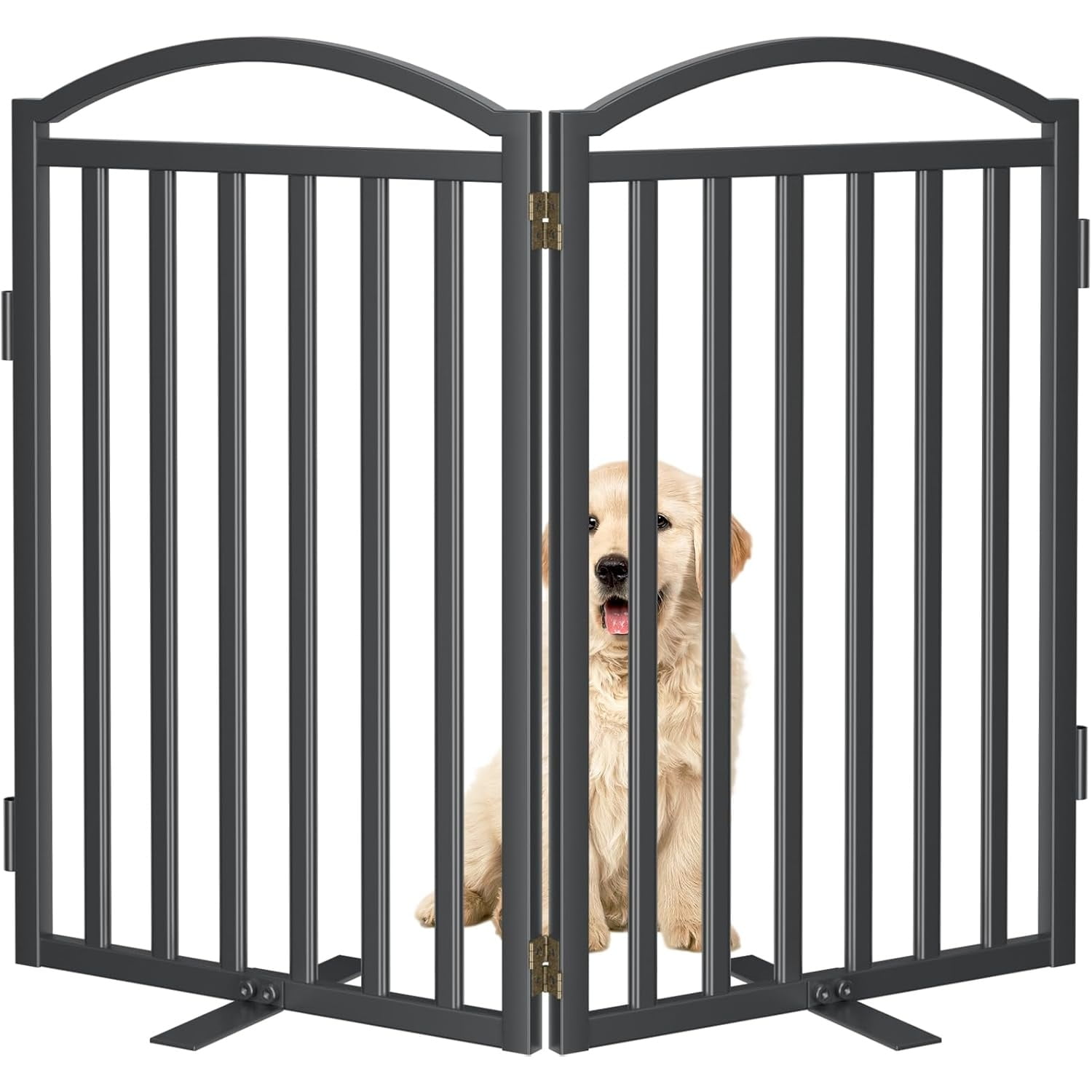 Metal Freestanding Dog Gate, 32'' Height Outdoor Indoor Dog Fences, Extra Wide Foldable Puppy Gate for Stairs (Black, 【2 Panels】 40''W × 32''H)