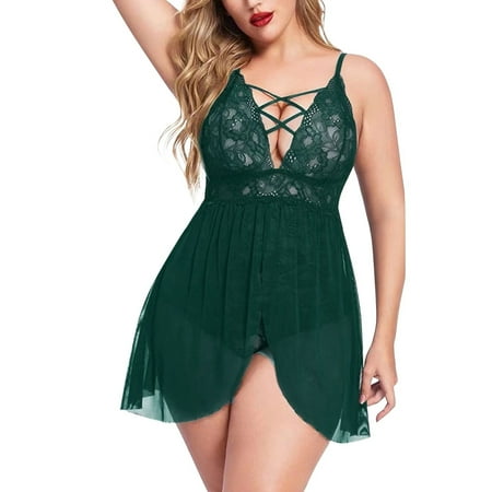 

Womens Lingerie Plus Size Elastic Stretchy With Two Pieces Mesh Nightgown Underwear