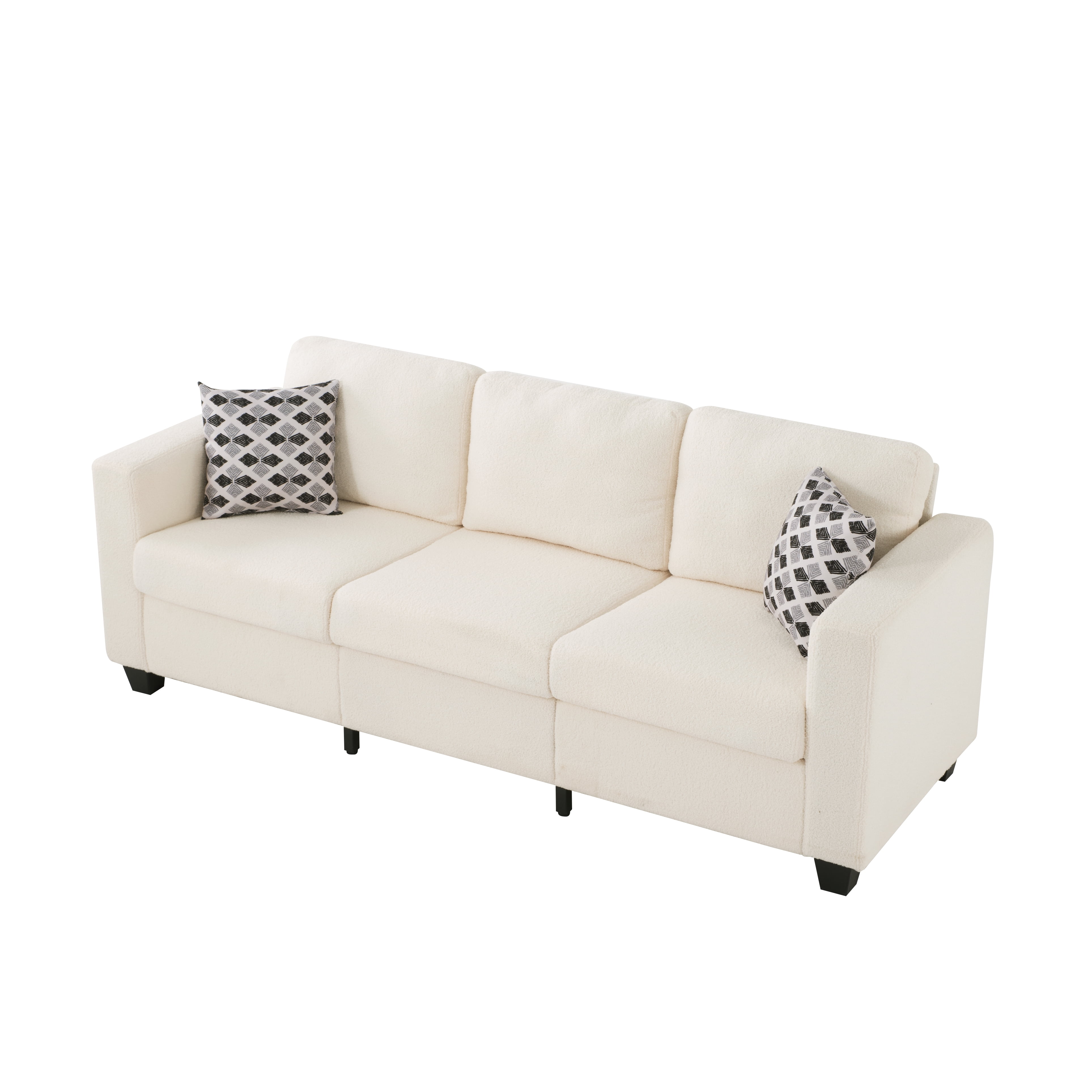 BSHTI 86.6" Teddy Fabric Sofa with 2 Pillows – Extra-Wide Deep Couch, Solid Wood & Iron Frame, Removable Washable Covers, for Living Room, Bedroom, Office, Beige